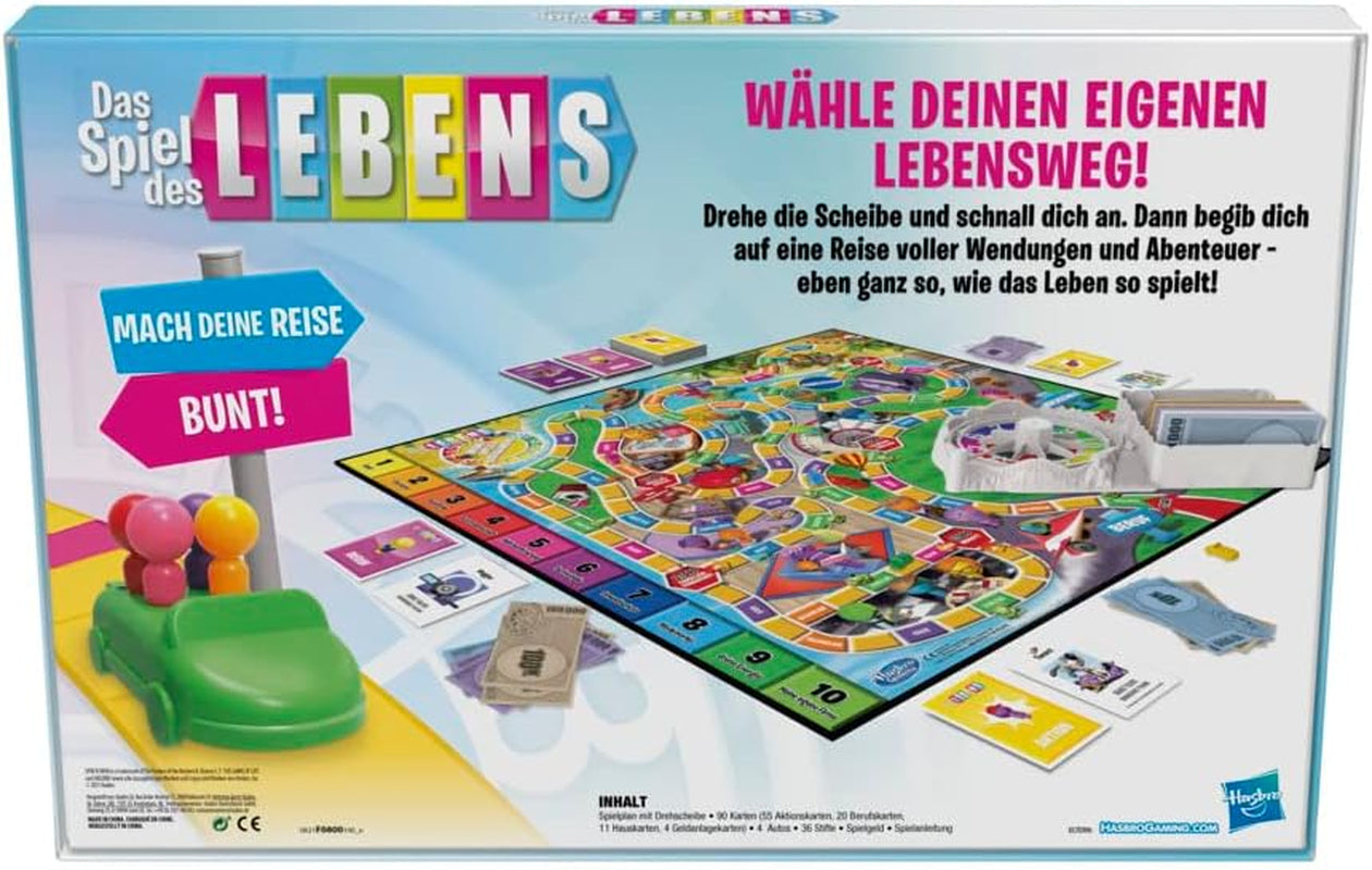 Rodzinna gra planszowa Hasbro Game of Life dla 2–4 ​​graczy w wieku od 8 lat. Zawiera kredki