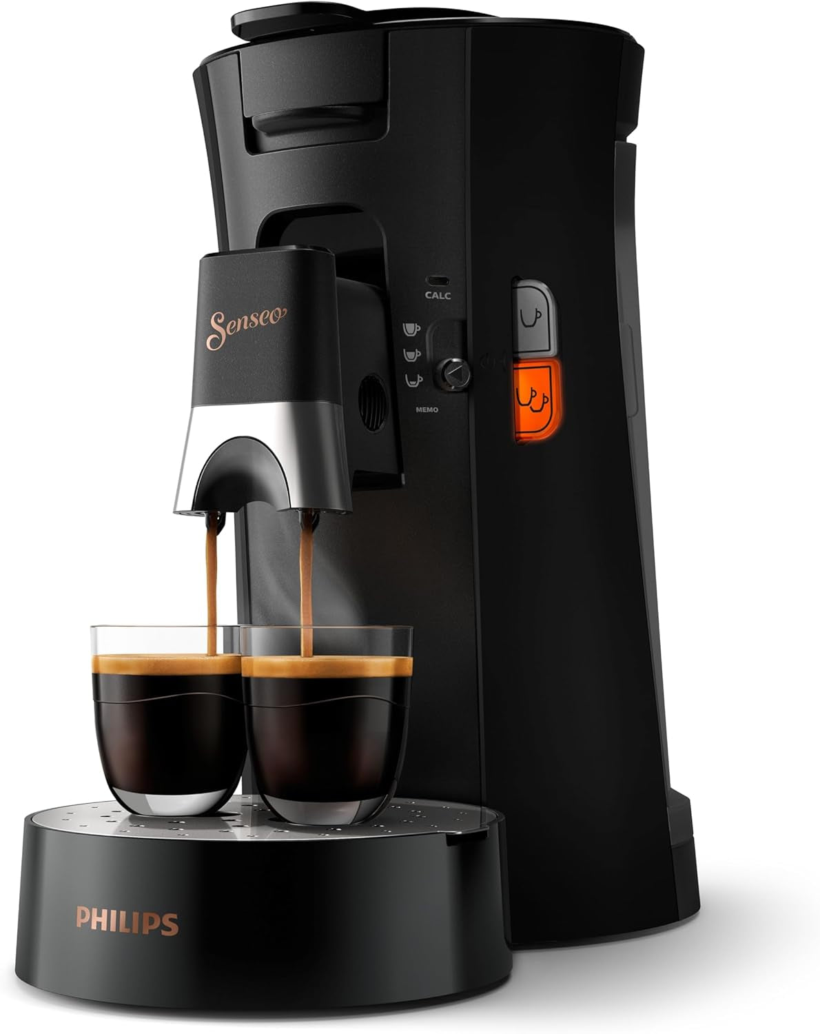Espressor cu capsule PHILIPS Senseo Select cu selectare a intensității cafelei și funcție de memorare, fabricat din plastic reciclat, culoare: negru (CSA240/60)