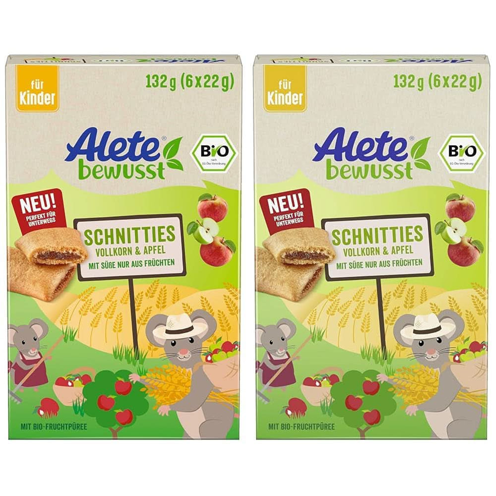 Alete Bio Schnitties produkty pełnoziarniste i jabłka 6 X 22 gramy Matka i Dziecko Naty Shop 2 x 132 gramy