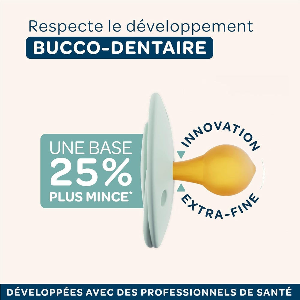 BIOLANE - Tetină rotundă - Suzetă extra subțire - 6+ luni - Verde bicolor - Tetină din cauciuc natural - Pentru dezvoltare orală - Moale și confortabilă