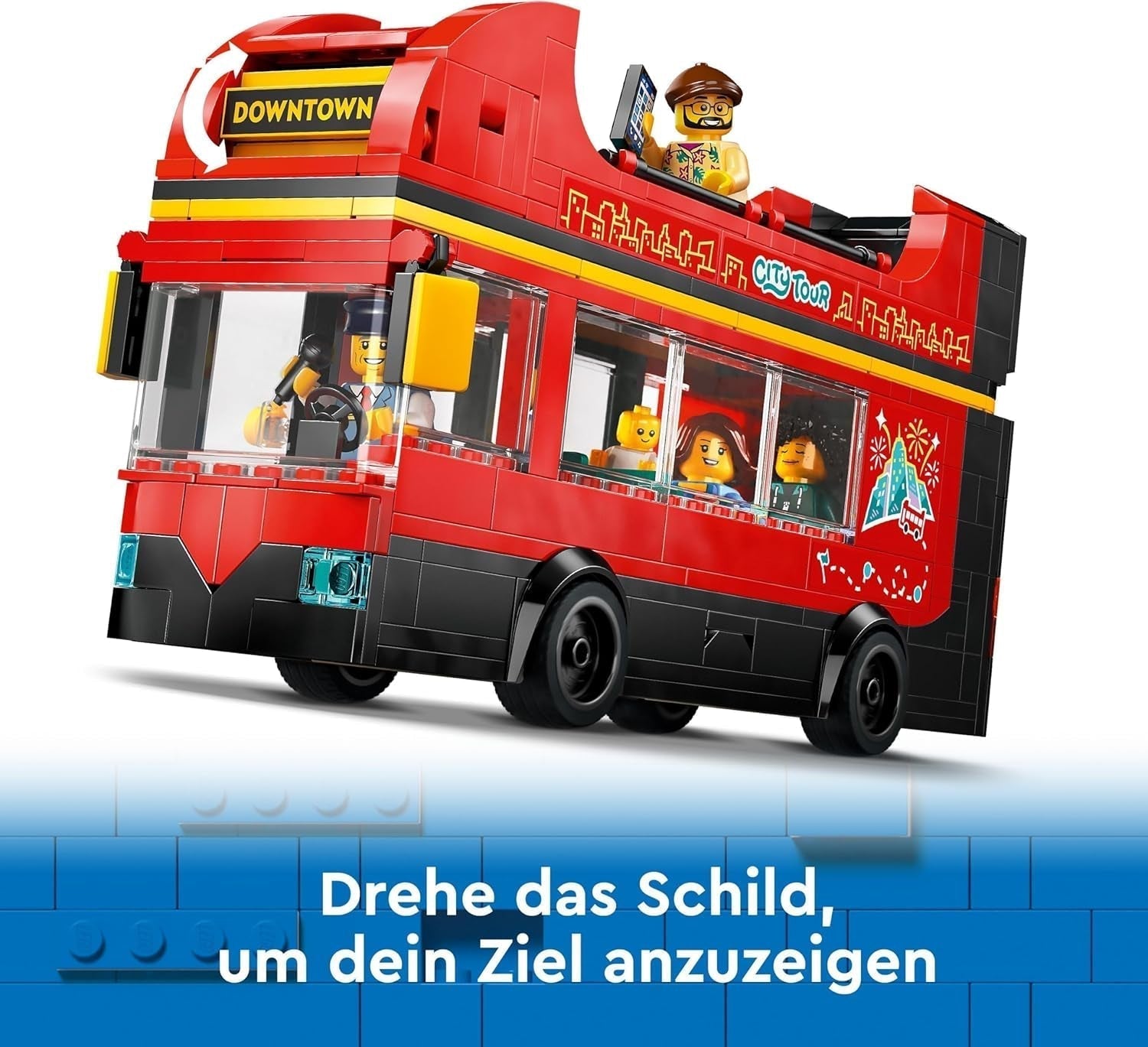 LEGO City piętrowy autobus, piętrowy autobus zabawkowy, zestaw pojazdów dla dziewcząt i chłopców od 7 lat, zawiera 5 figurek, w tym dziecko w wózku 60407 Zestawy do budowania Besuche den LEGO-Store