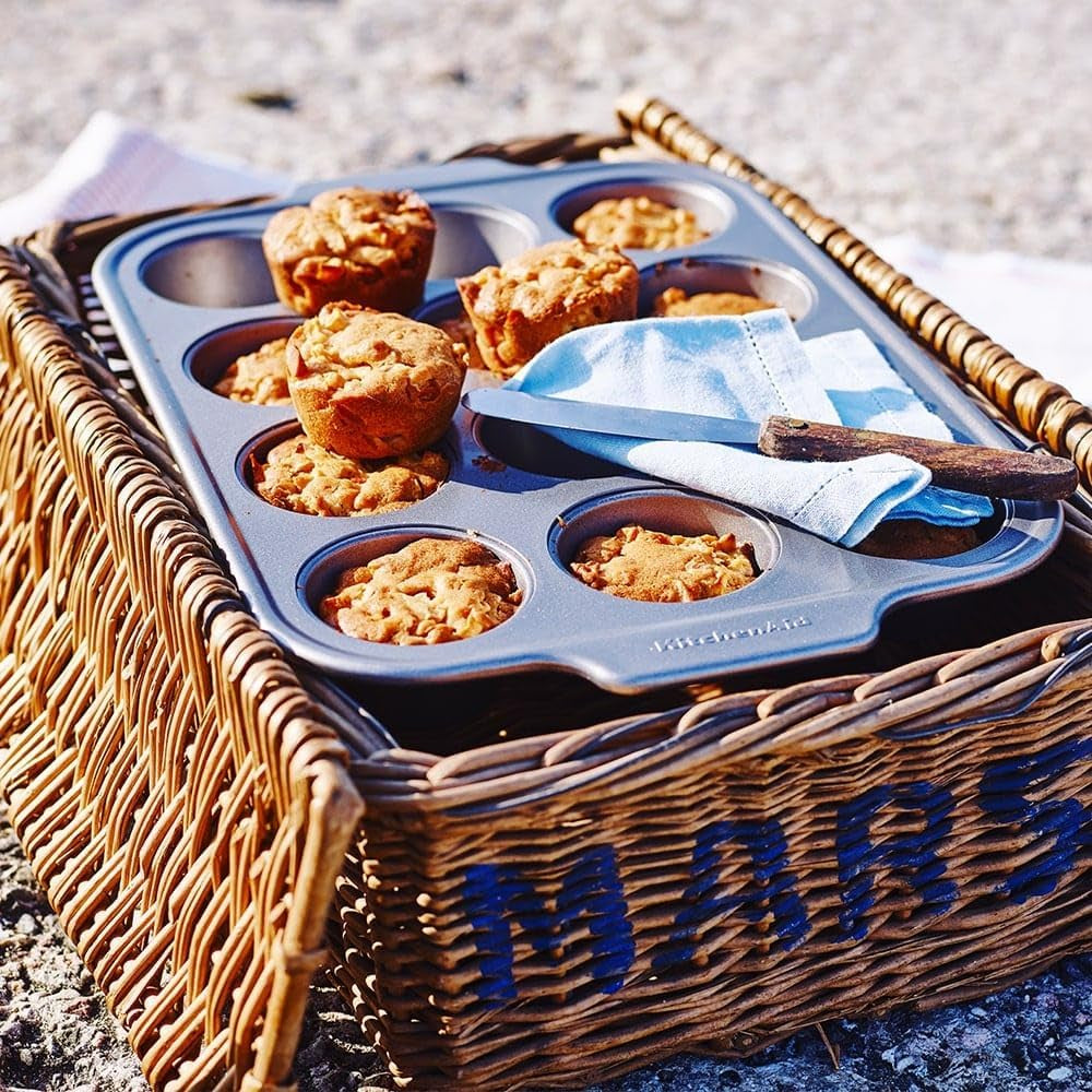 Kitchenaid Naczynia do pieczenia ze stali aluminiowanej Blacha na muffinki z powłoką nieprzywierającą Można myć w zmywarce Szary Naty Shop Formy i tace do pieczenia