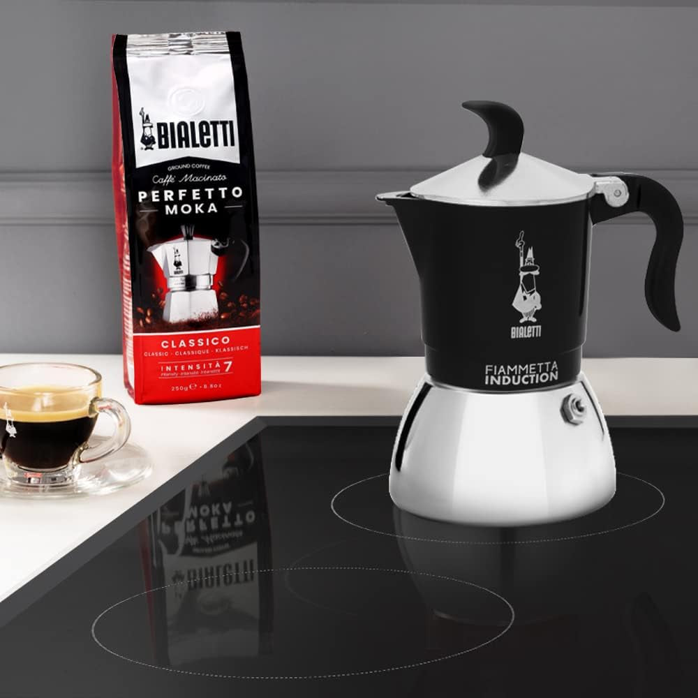 Aparat de cafea cu inducție Bialetti Fiammetta, 2 căni (100 ml), potrivit pentru toate tipurile de plite, design elegant, negru