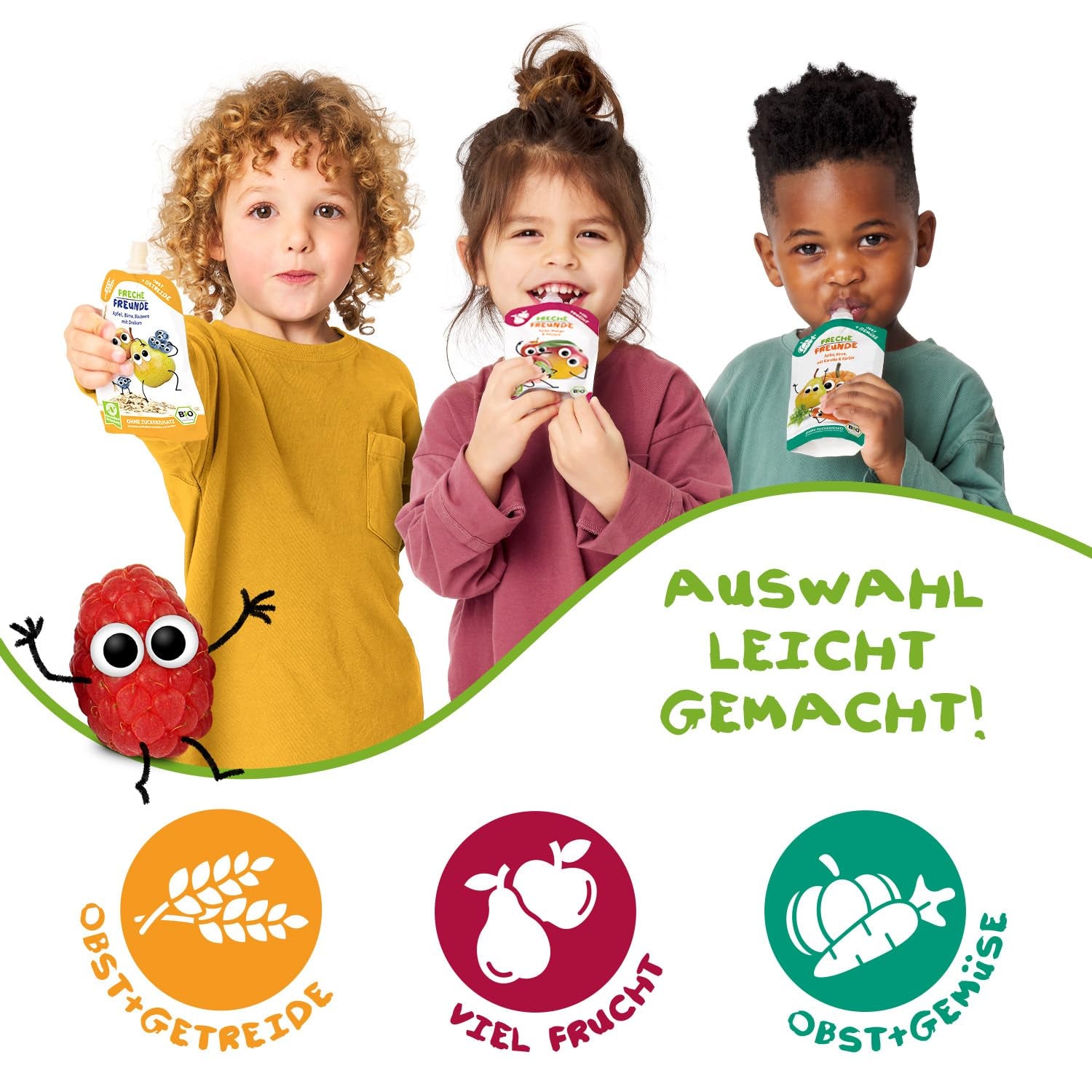 FRECHE FREUNDE Bio Quetschie Apple, Birne & Maracuja, Fruchtmus mit Obst im Quetschbeutel für Babies od 6. miesiąca, wegańskie, opakowanie 6er (6 x 100g)
