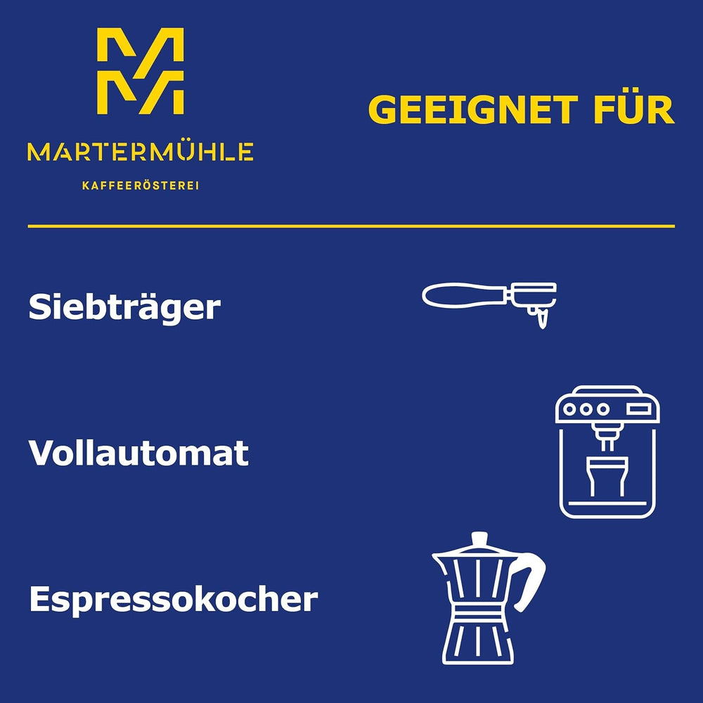 Martermühle Caffè Autostrada Espressobohnen 500g kräftig I Arabica/Robusta I Aromen: Nougat, Zartbitterschokolade I Ganze Espresso-Bohnen schonend geröstet, säurearm