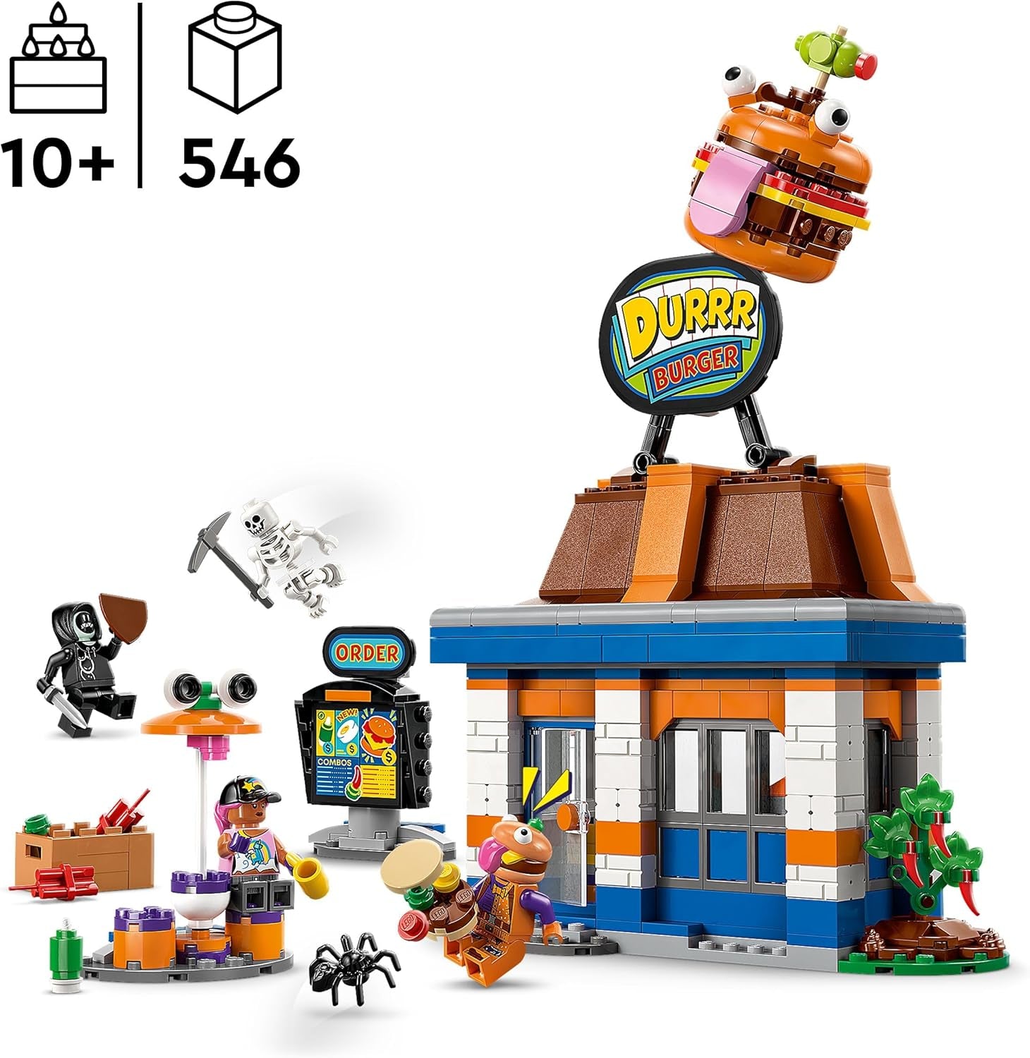 LEGO Fortnite Durrr Burger Restaurant - Gaming Spielzeug mit Strandbomber, Beefboss, Schmierfink und EIN Skelett Minifiguren - Sammelbares Gamer Geschenk für Jungen und Mädchen ab 10 Jahren - 77076