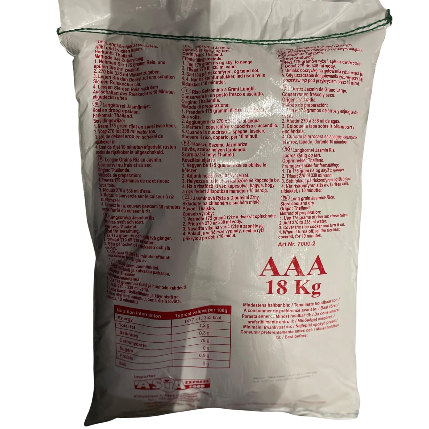 ROYAL THAI RICE - Ryż długoziarnisty pachnący jaśminem - 1 x 18 kg