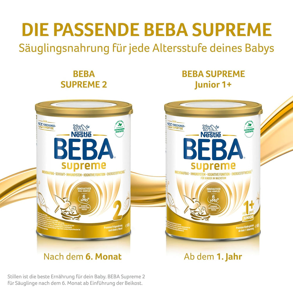 BEBA SUPREME JUNIOR 1 Plus - Napój dla dzieci od 1 roku, z kompleksem 6 HMO, bez laktozy, bez oleju palmowego, bez oleju rybnego, żywność dla małych dzieci, mleko w proszku dla niemowląt, opakowanie 6 szt. (6 x 800g)