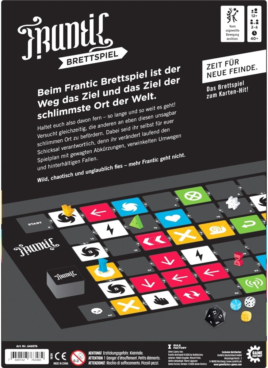 Game Factory 646076 Joc de societate Frenetic, jocul de curse pe ascuns, un joc de petrecere obraznic pentru 2-6 jucători cu vârsta de 12 ani și peste