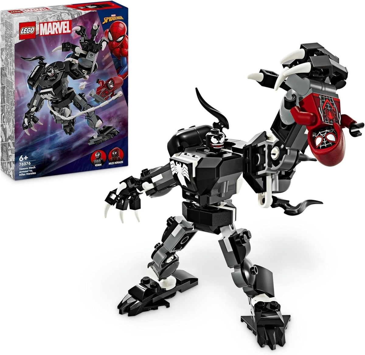 LEGO Marvel Venom Mech kontra. Miles Morales Ruchome figurki dla dzieci Zestaw Spider-Mana z pojedynkiem superbohaterów Mini figurki Zabawka na prezent dla chłopców i dziewcząt w wieku 6 lat 76276 Zestawy do budowania Besuche den LEGO-Store Single