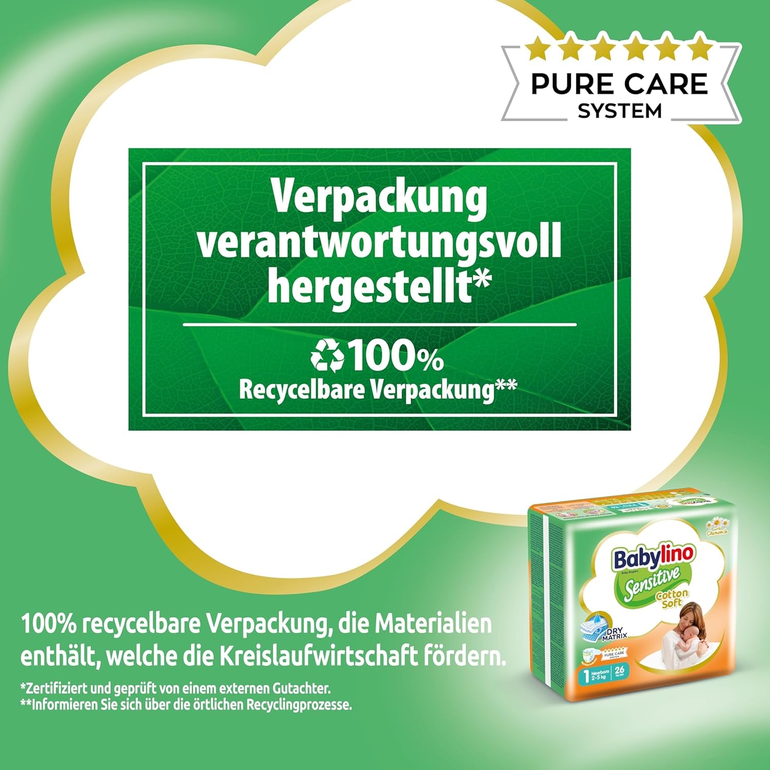 Wrażliwe pieluszki dziecięce, rozmiar 1, dla noworodków (2-5 kg), 26 sztuk