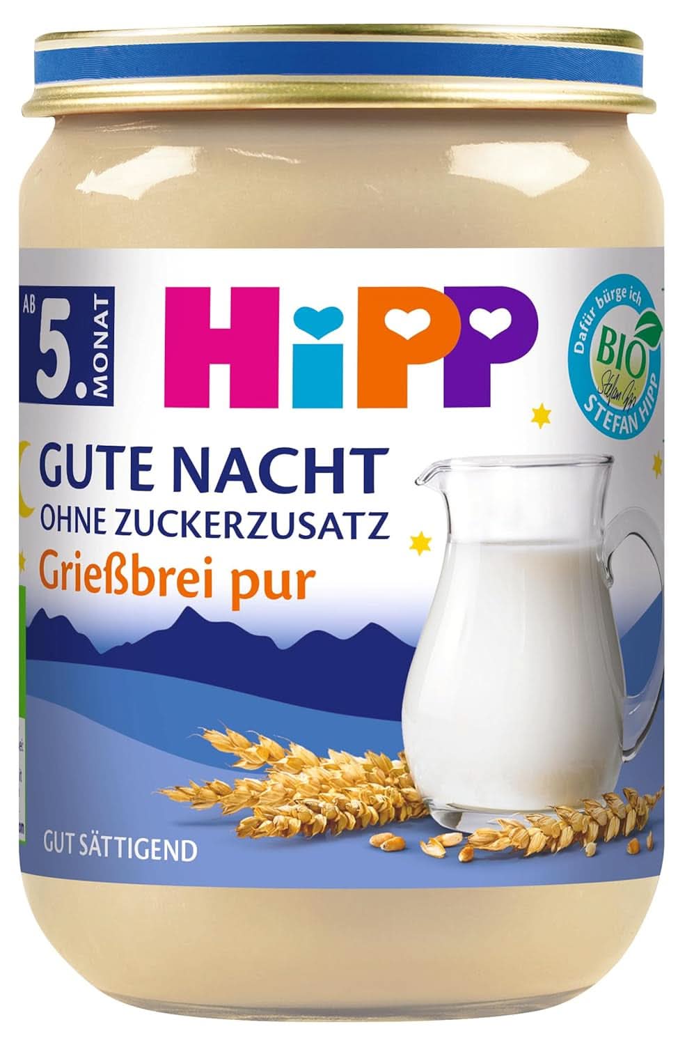 Hipp 7-Korn, pachet de 6 (6 X 190 G) Mama si Copilul Naty Shop 6 x 190 grame Terci de noapte bună fără zahăr adăugat din semolă
