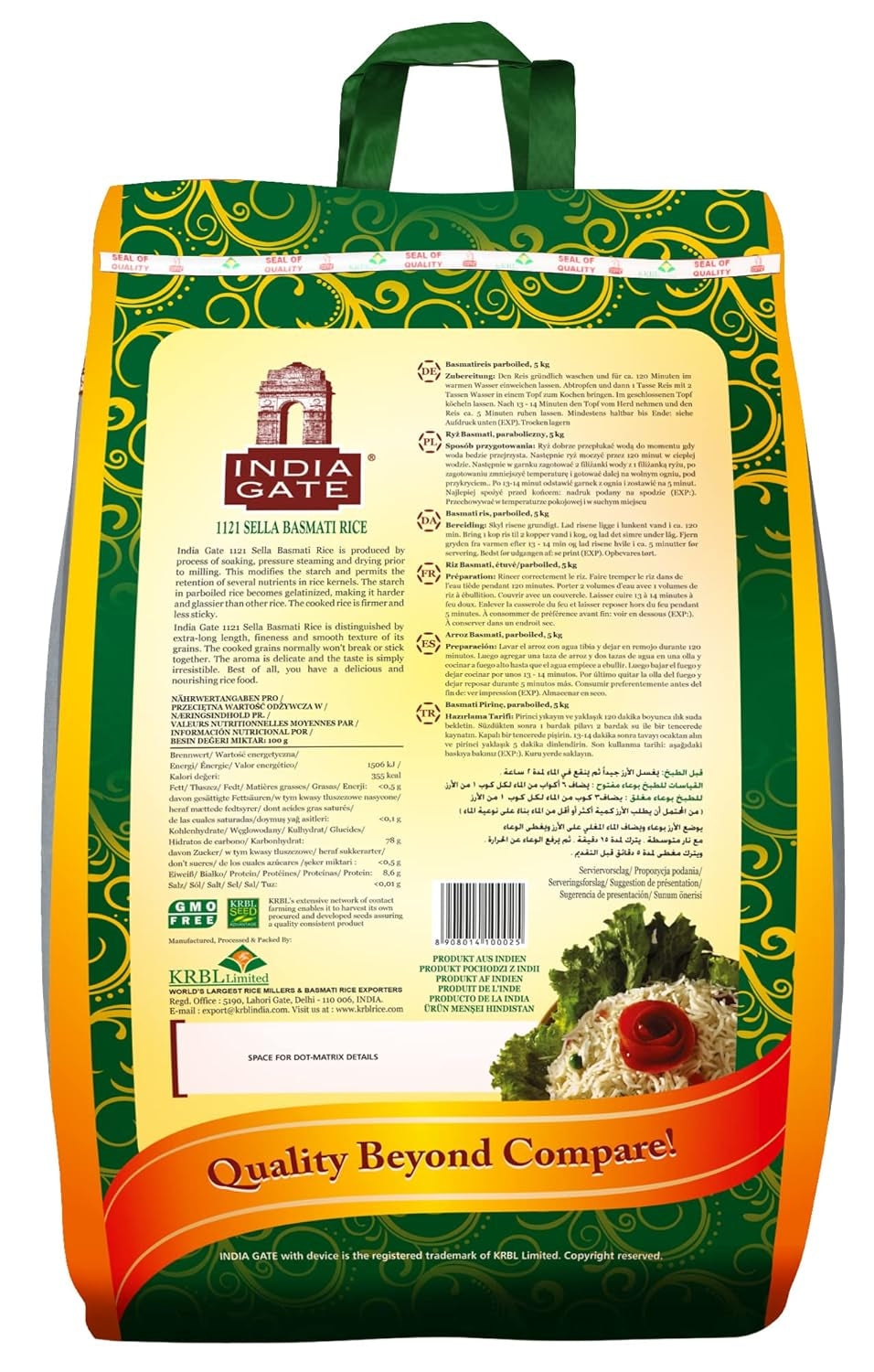 INDIA GATE Ryż Sella Basmati, wstępnie ugotowany (z Indii, drobnoziarnisty), aromatyzowany, opakowanie zbiorcze - 1 opakowanie (1 x 5 kg)