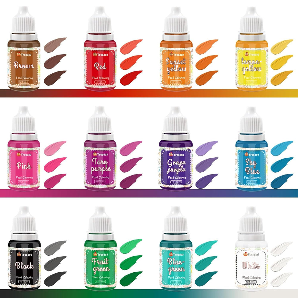 Colorant alimentar 12 culori x 10 ml - Coloranți alimentari lichizi pentru copt prăjituri, fursecuri, macaroane - Colorant alimentar foarte concentrat pentru decorarea torturilor, lichid pentru colorarea băuturilor, săpunuri DIY