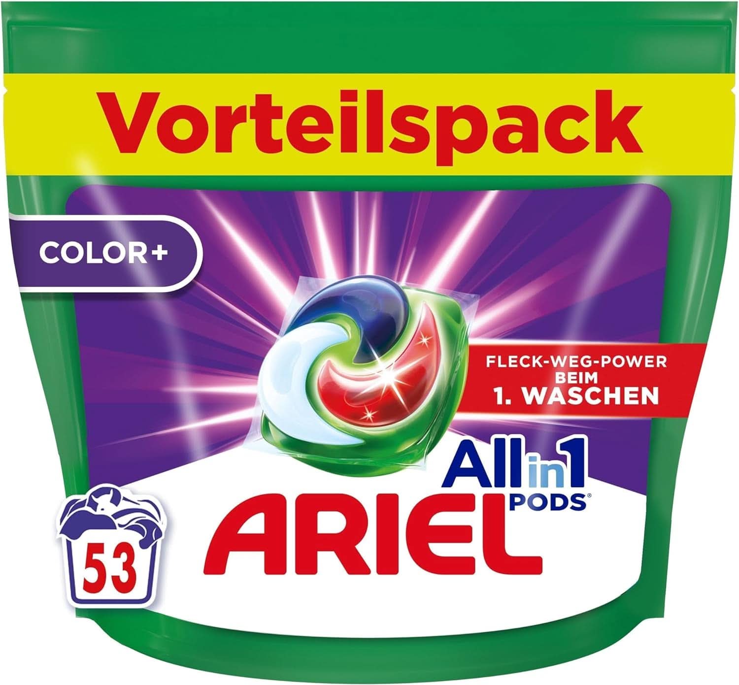 Ariel Allin1 PODS, kapsułki z płynnym detergentem Color+ 53 prania, doskonałe usuwanie plam już w pierwszym praniu Proszki do prania Naty Shop 53 kapsułki Nowy Model