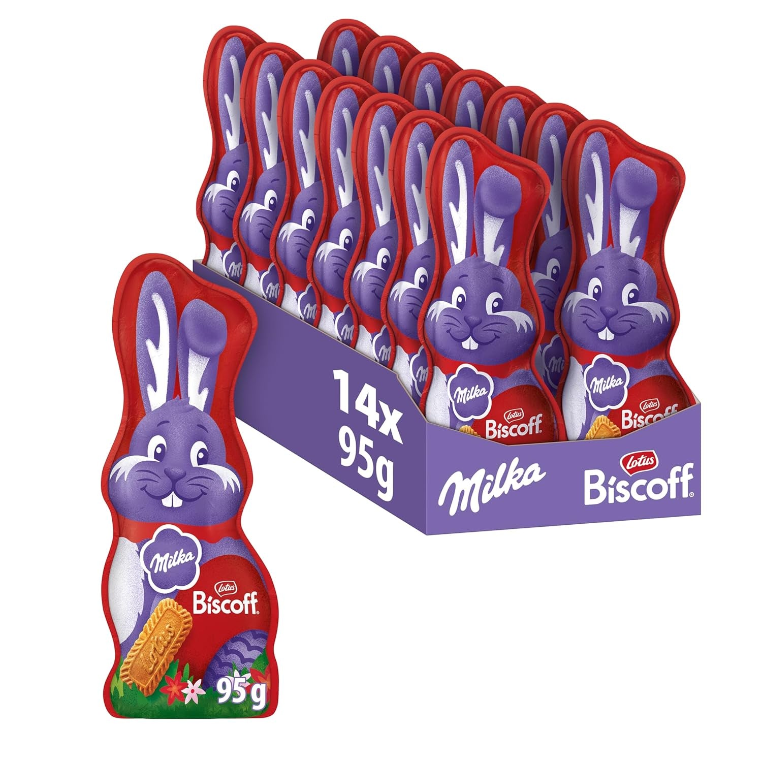Milka Smiling Bunny Biscoff – delikatny zajączek wielkanocny z czekoladą i kawałkami ciastek Lotus Biscoff – 95g