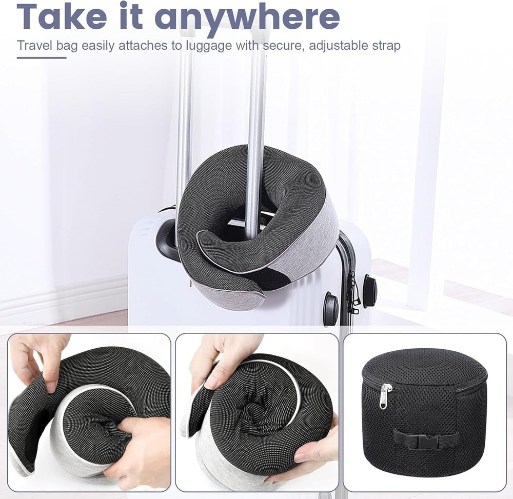 Pernă pentru gât, pernă de călătorie din spumă de memorie, pernă pentru gât din spumă de memorie, design ergonomic, cu mască pentru ochi, 2 dopuri de urechi și pungă de depozitare, perfectă pentru a dormi pe drum atunci când călătoriți Perne ortopedice cervicale Naty Shop