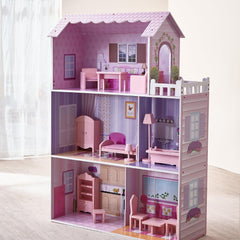 Olivia's Small World Giant Dollhouse, casă mare de păpuși din lemn cu mobilier și accesorii, casă de păpuși cu 3 etaje pentru copii, casă de păpuși pentru păpuși de 12", 3 ani + Casute de papusi Naty Shop