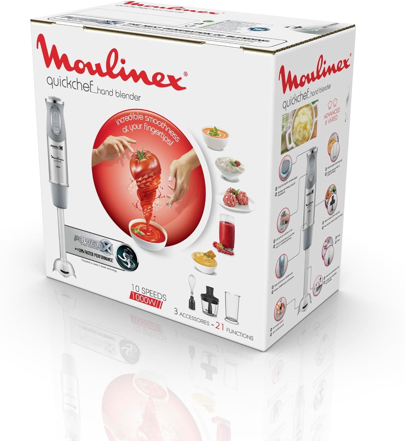 Quick Chef Quickchef – Stabmixer Mit 3 Zubehör, Edelstahl, 10 Geschwindigkeiten, 1000 W Matka i Dziecko Naty Shop