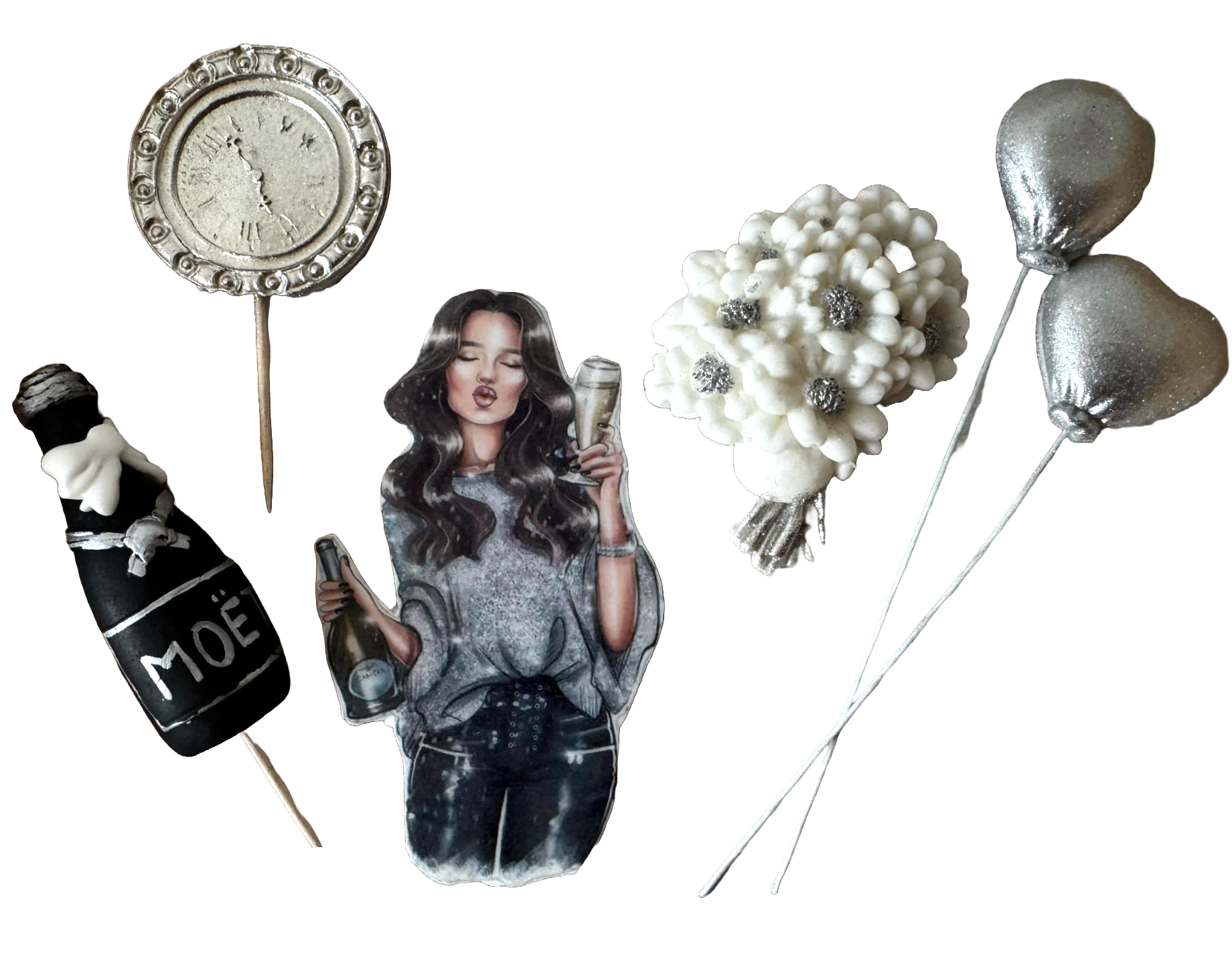 Set 6 decoratiuni comestibile din pasta de zahar, Beautiful Lady, Party Decoratiuni din Pasta de Zahar Naty Shop