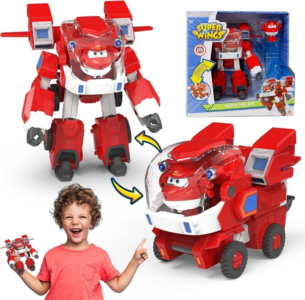 Super Wings Robot Toys - Jett Transformers Toy Cars Toy Trucks Avec Mini Jet Avion Jouets Pour Enfants 3 4 5 Ans, Red Action figures Naty Shop Jett A