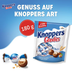 Knoppers Goodies Crunchy Minis – 1 x 180g – chrupiące kuleczki waflowe wypełnione kawałkami orzechów laskowych, mlekiem i kremem nugatowym, oblane czekoladą