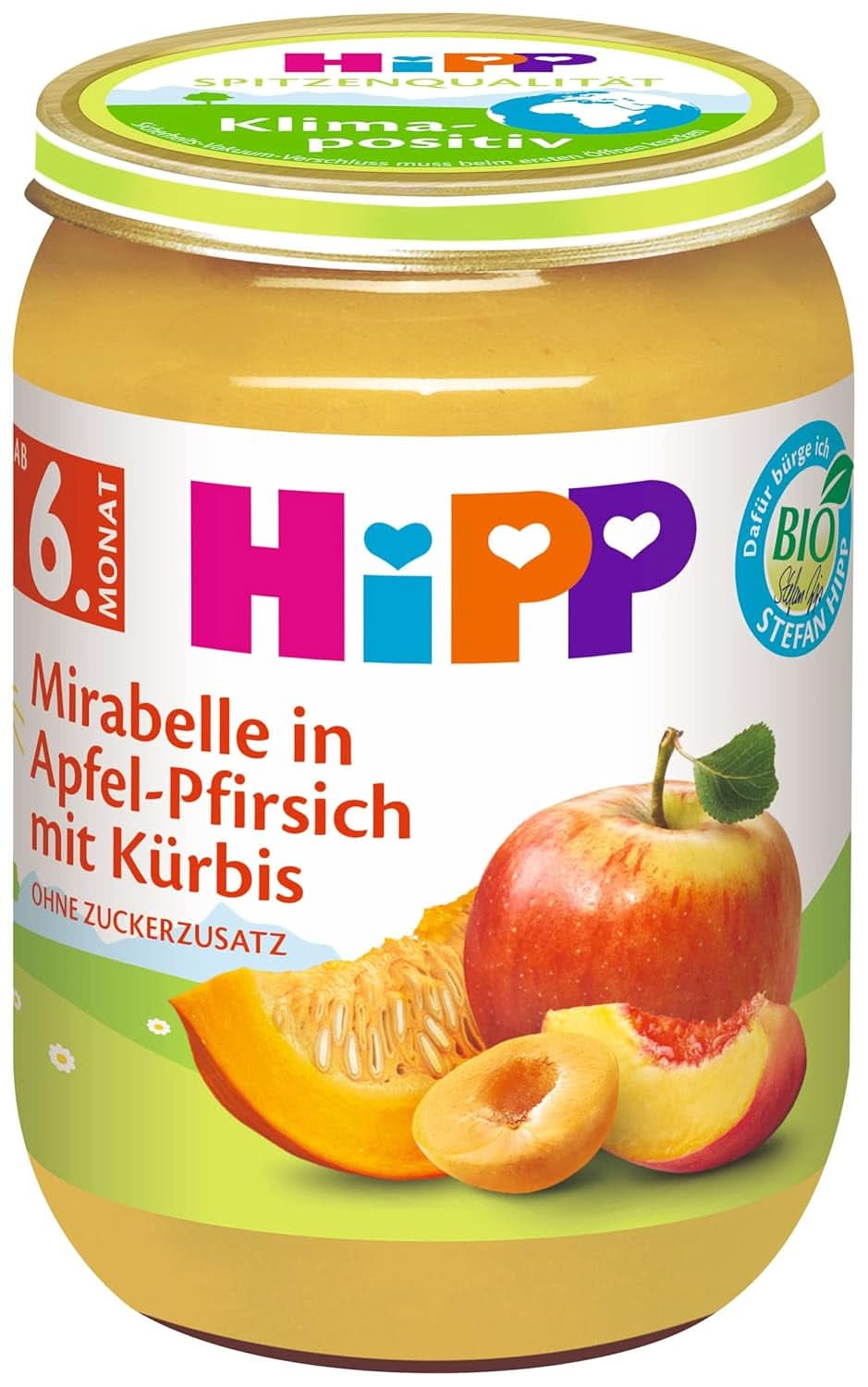 Hipp For Little Gourmets, Nectarine în mere și mango, fără zahăr adăugat, 6 X 190 grame Mama si Copilul Naty Shop 190 grame Prune Mirabelle în piure de mere si piersici cu dovleac