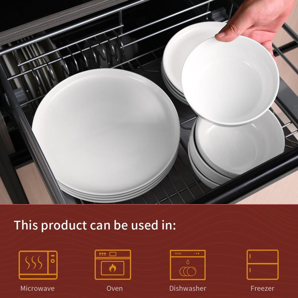 Set de veselă cu 12 piese, serviciu de masă din porțelan pentru 4 persoane, set de veselă albă cu farfurii, farfurii de desert și boluri pentru cereale