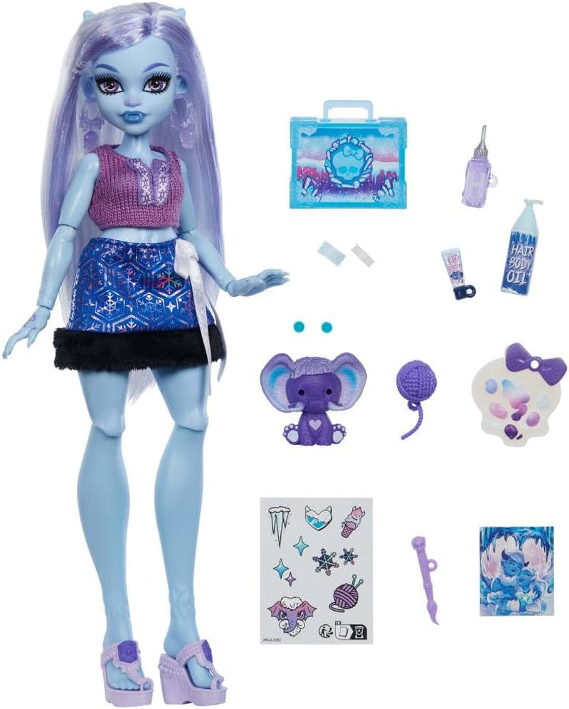 Păpușă Monster High Self-Scare Secrets Abbey Bombinable și set de accesorii cu 13 surprize realiste, cum ar fi henna, desene și croșetat, JHK44
