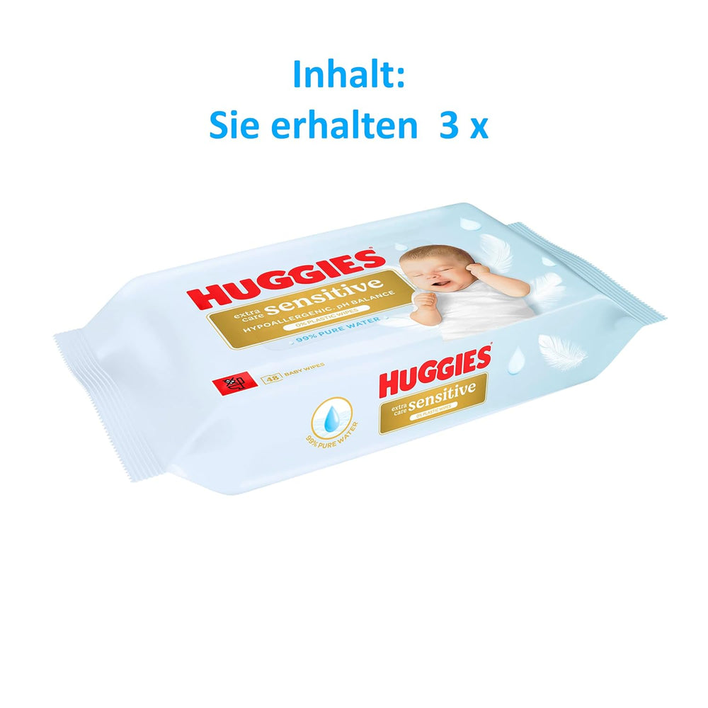 Chusteczki dla niemowląt Huggies Pure Extra Care Sensitive, 99% wody, bez plastiku i bez substancji zapachowych