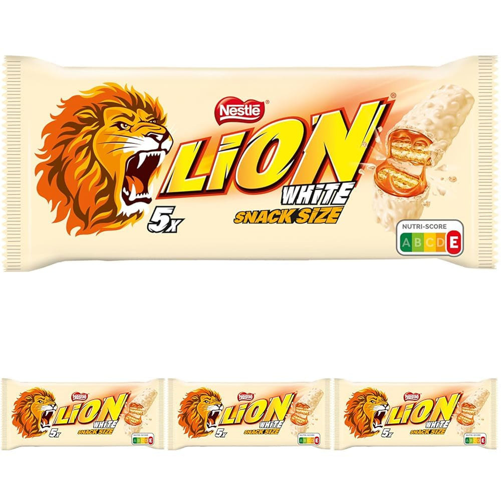Opakowanie zbiorcze Nestlé LION, batoniki czekoladowe z białą polewą, pysznym karmelowym nadzieniem i chrupiącym wafelkiem, duże opakowanie cukierków, opakowanie 4 szt. (5 x 30 g każdy)