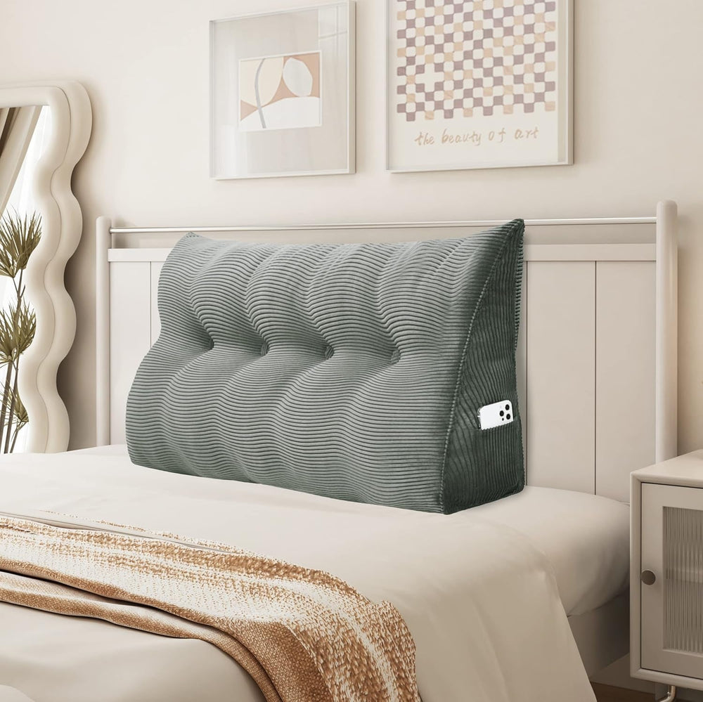 Pernă Johnear cu pană, pernă de citit pentru pat și canapea, pernă pentru spătar, pernă pentru tăblie, pernă lombară triunghiulară mare (gri, 45 cm)