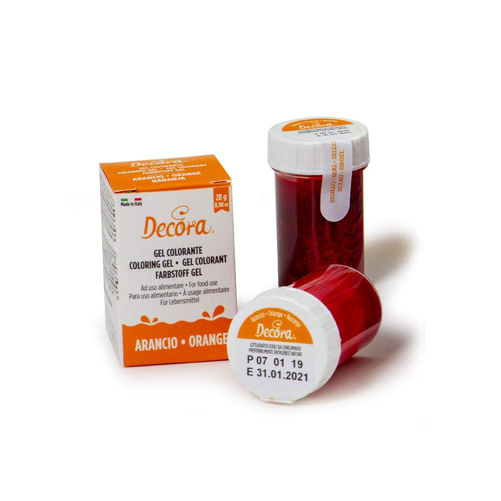 , 9600813 Colorant alimentar în gel, colorant alimentar în gel ideal pentru acoperiri și decorațiuni, creează culori intense și strălucitoare, fabricat în Italia, 28 de grame, culoare portocalie.