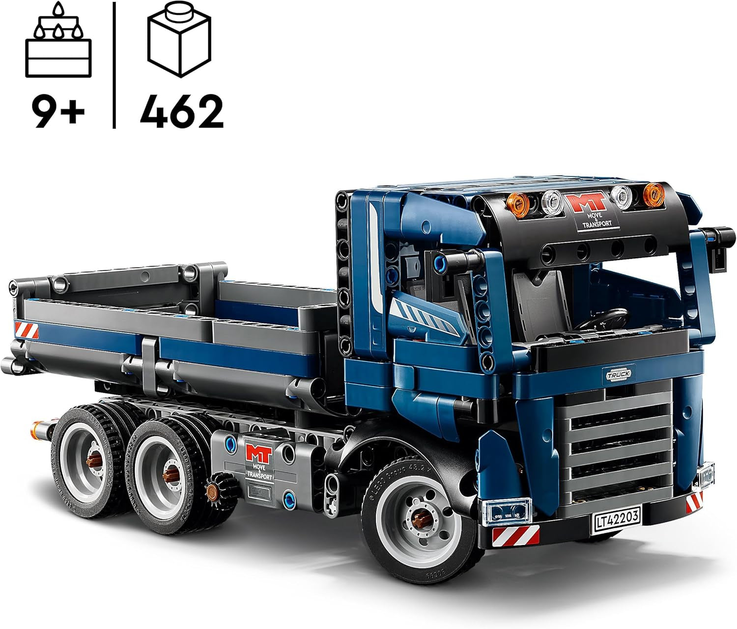 Zabawka LEGO Technic Wywrotka z kierownicą i ruchomą wywrotką - niebieski pojazd budowlany - pomysł na prezent na urodziny lub święta - zestaw konstrukcyjny dla chłopców i dziewcząt od 9 lat 42203 Zestawy konstrukcyjne Besuche den LEGO-Store