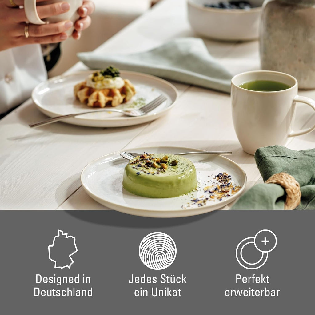 Like. by Villeroy & Boch – Crafted Cotton Frühstücks-Set 6 Teilig Weiß, Spülmaschinenfest, Mikrowellensicher, Geschirr Set, Geschirrset, Service Mit Frühstückstellern, Pottery-Look, Premium Porzellan Seturi vesela masa Naty Shop