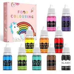 Colorant alimentar lichid 10ml x 10 culori, set de coloranți alimentari concentrați pentru glazură de tort, pentru copt, decorare, gătit și fondant. Colorant alimentar vibrant curcubeu pentru meșteșuguri DIY
