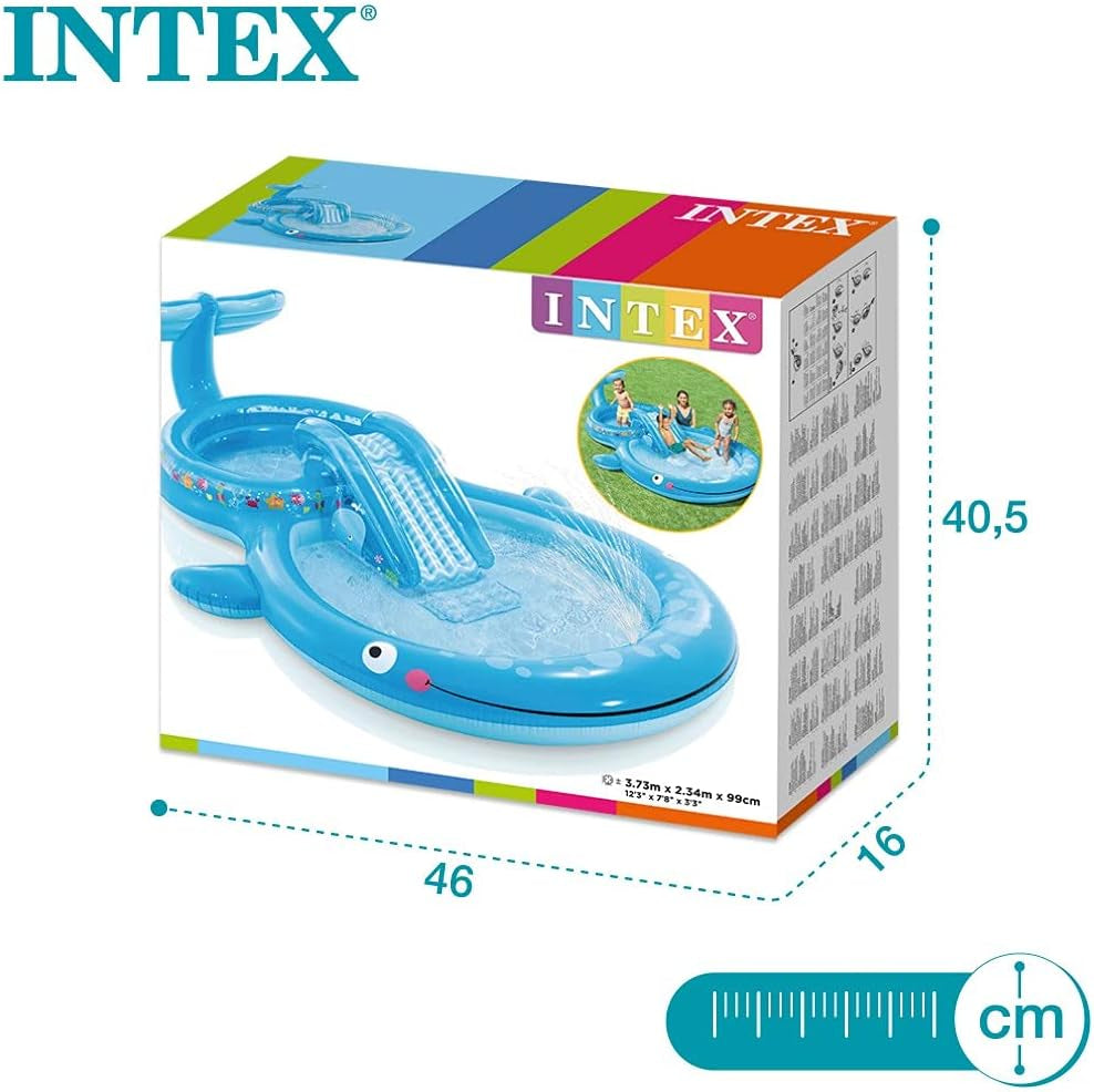 Intex 57176NP - Centru de joacă gonflabil Whale, vinil, albastru, 373x234x99 cm