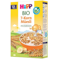 HiPP organiczne musli z 7 ziarnami (8 x 200 g), od 12 miesiąca życia, bez dodatku cukru, bardzo drobne kawałki - łatwe do żucia, najlepsza jakość organiczna