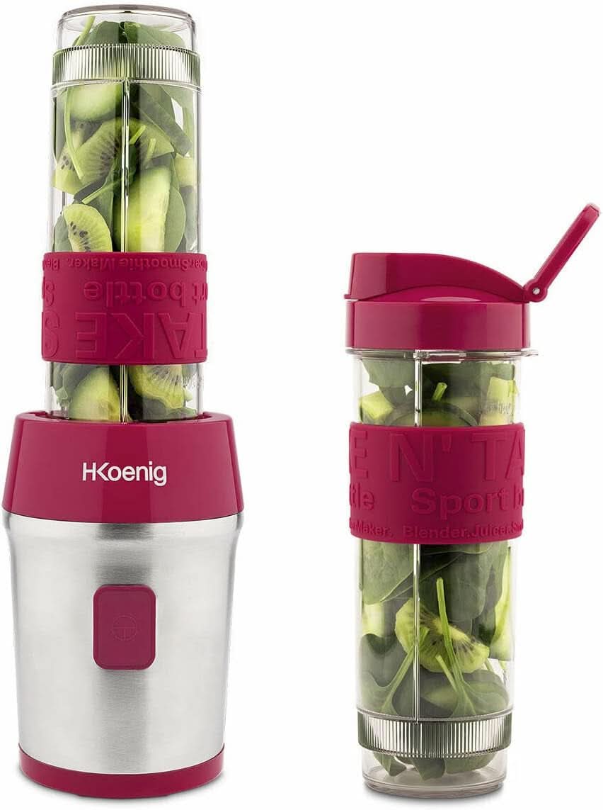 H.Koenig Smoothie Maker SMOO9 - Mini mikser stojący - Mini blender - 300 Watt - 570 ml - Edelstahl - 2 Kunststoffflaschen - Bpa-Frei, Grau Kitchen Naty Shop Pink