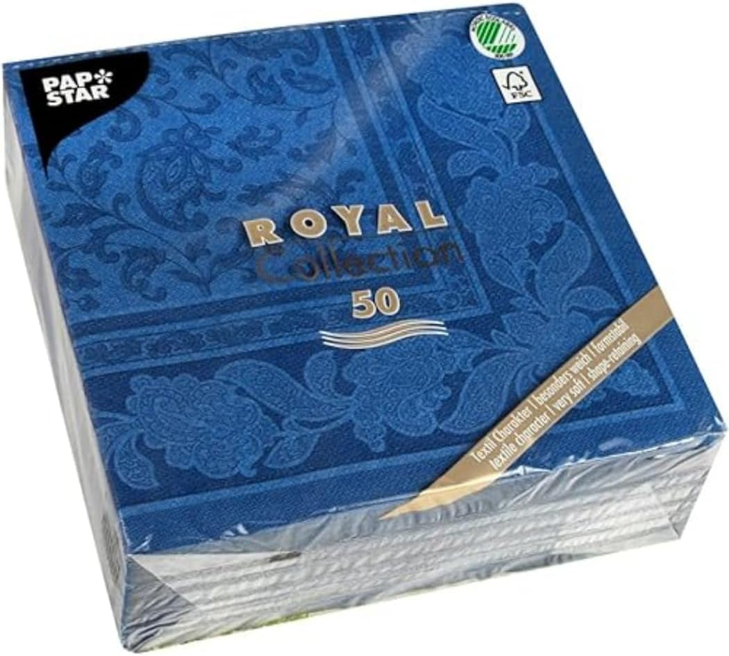 50 șervețele "Colecția ROYAL" 1/4 pliu 40 Cm X 40 Cm albastru închis "Ornamente"