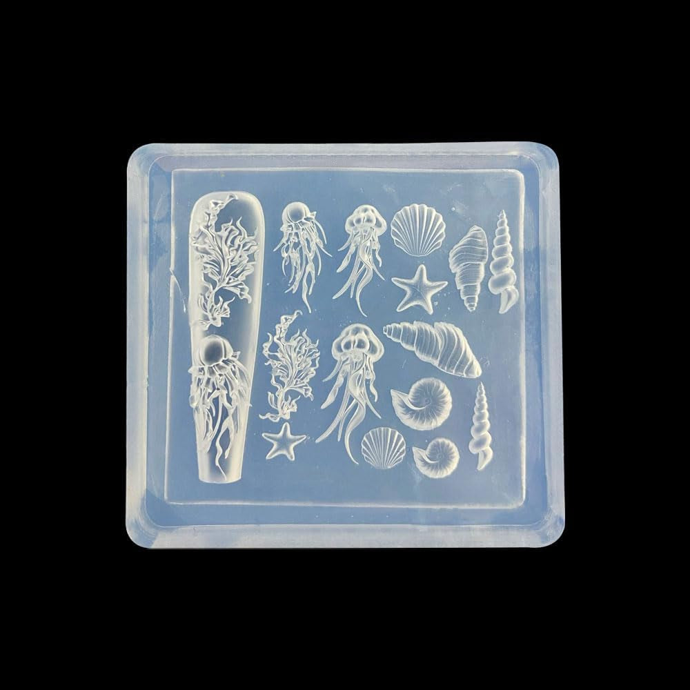 3D Gel Nail Art Silikonformen Gießformen Ocean Nail Charms Nageldesign Silikonform Quallen Muschel Nagelstempel Koralle Seestern Nagelschablonen Sommer Nagel Charms Nagel Schablone Nägel Zubehör