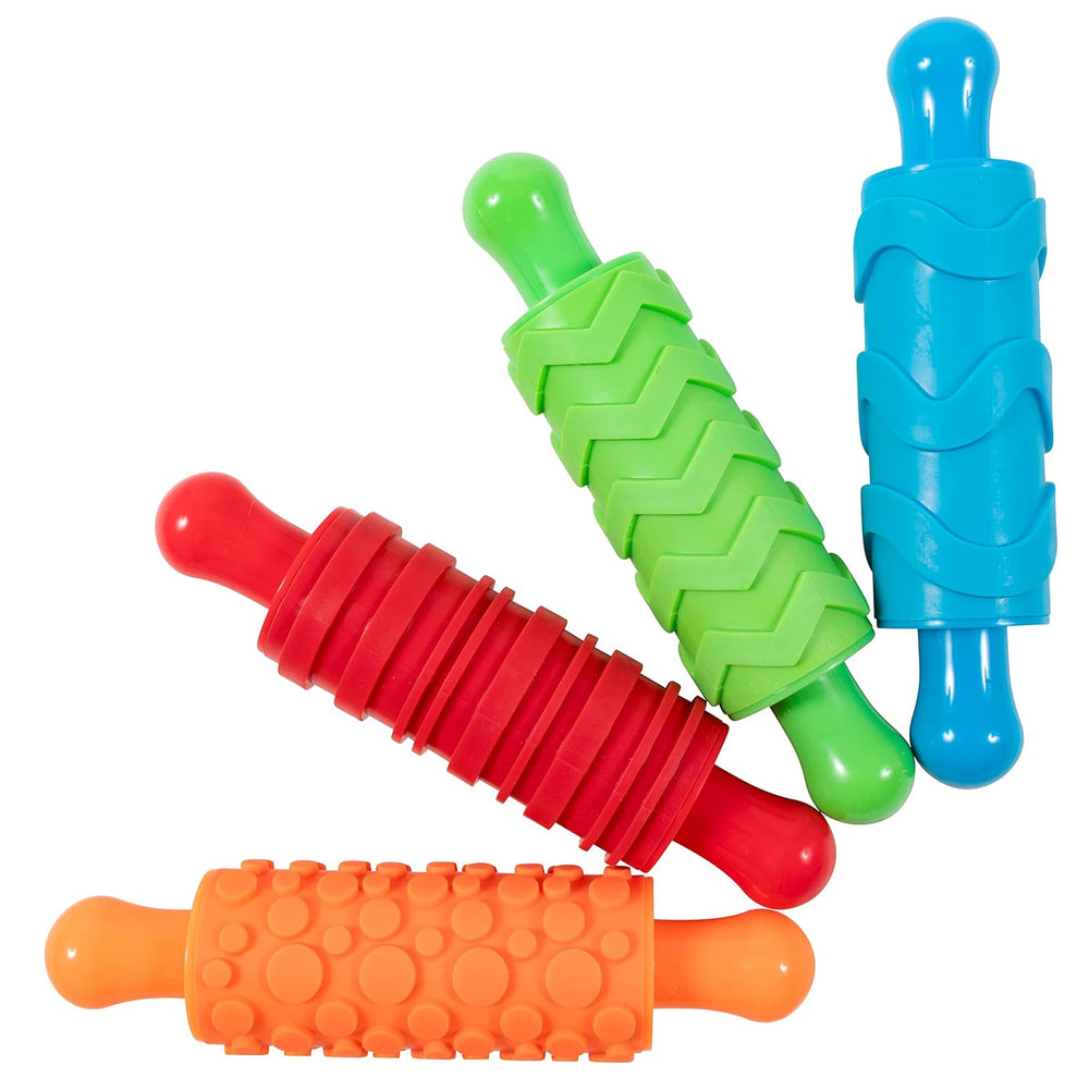 Mal- und Ton-Texturwalzen - 4er-Set - strukturalny Knetrollen für Kinder - Vielseitige Muster zum Basteln und Dekorieren