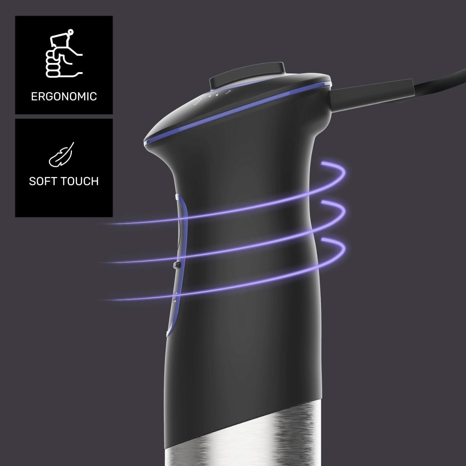 Taurus Stabmixer 1000W | 20 Geschwindigkeitsstufen | Turbo-Funktion | 4 Edelstahlklingen | Ergonomisches Soft-Touch-Design | Spritzschutz | Zubehör | Edelstahl | Elektrisch |Kunststoff, Silber/Schwarz Mama si Copilul Naty Shop