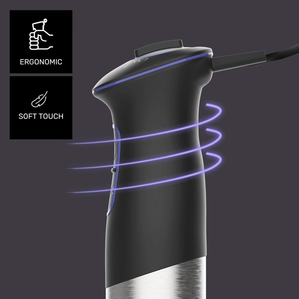 Mikser stojący Taurus 1000W | 20 Geschwindigkeitstufen | Funkcja Turbo | 4 Edelstahlklingen | Ergonomiczna konstrukcja typu Soft-Touch | Spritzschutz | Akcesoria | Edelstahl | Elektrisch |Kunststoff, Silber/Schwarz Sklep Naty dla matki i dziecka