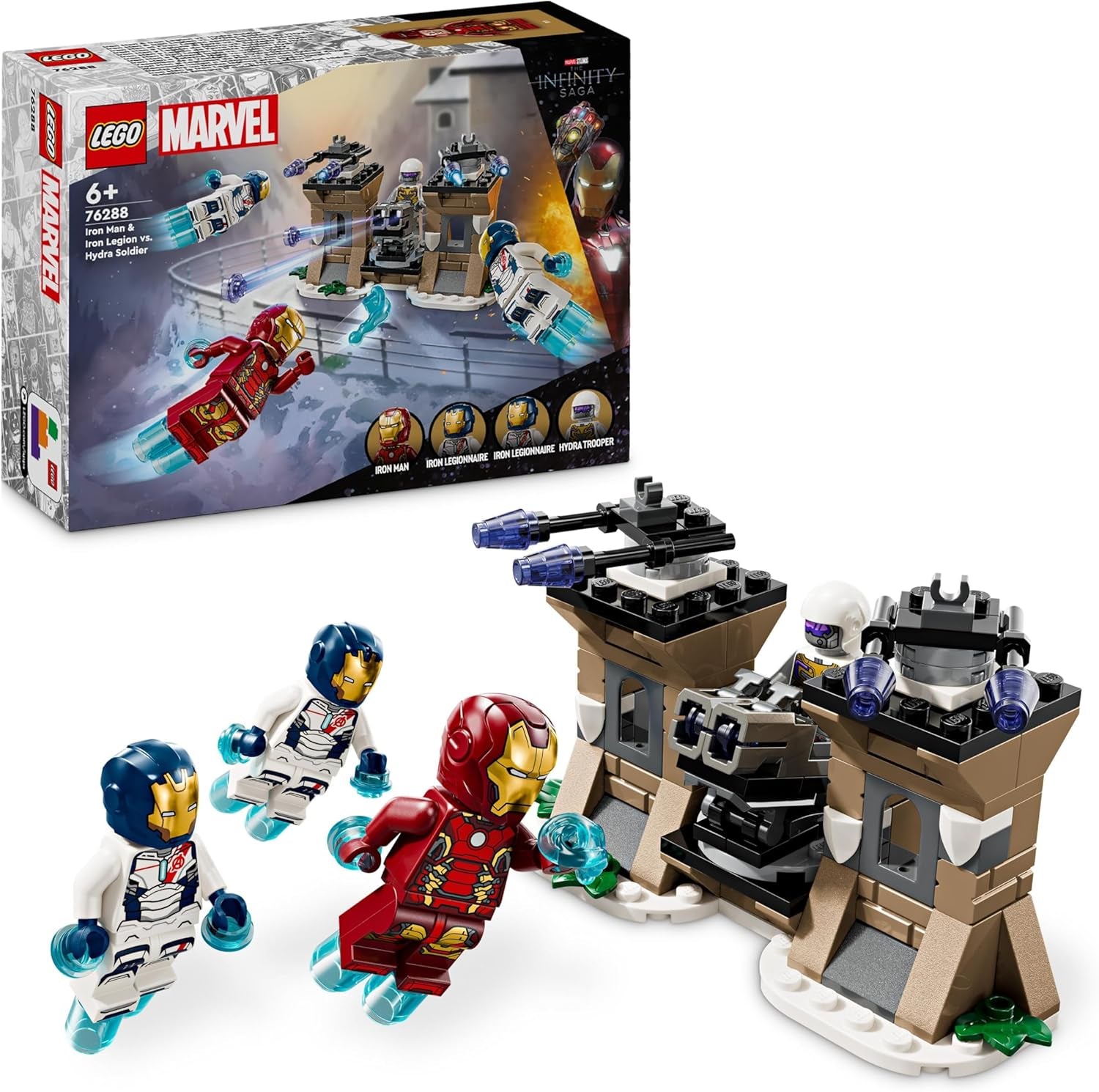 LEGO Marvel Iron Man i Iron Legion kontra. Żołnierz Hydra, zabawka do budowania Avengersów, kreatywny zestaw dla dzieci i fanów superbohaterów, prezent dla chłopców i dziewcząt w wieku 6 lat 76288 Zestawy do budowania Besuche den LEGO-Store Default Title