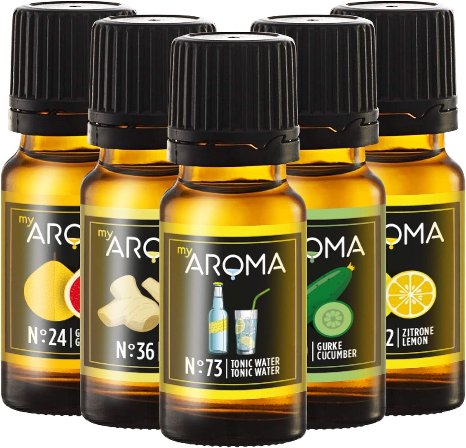 Myaroma | Zestaw: Las i łąka - Czysty naturalny aromat o smaku owocowym i o smaku owocowym (5 x 10 ml) | Bezcukrowe i niesłodzone słodziki Naty Shop Gin są w modzie!