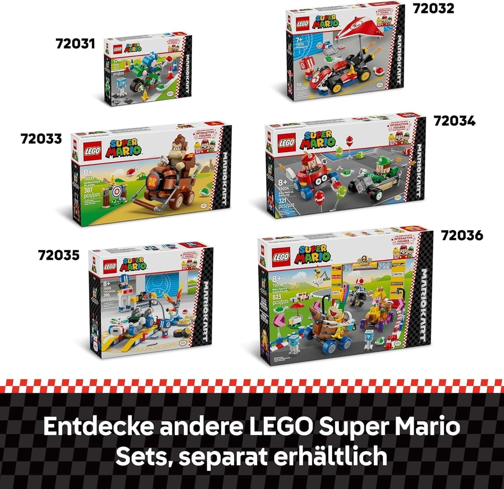 LEGO Mario Kart — Mały Mario kontra. Mały Luigi Nintendo Figurki kolekcjonerskie 2 Speedmeny do zbudowania Prezent dla chłopców, dziewcząt i graczy Zabawka przygodowa od 8. roku życia 72034 Zestawy do budowania Besuche den LEGO-Store
