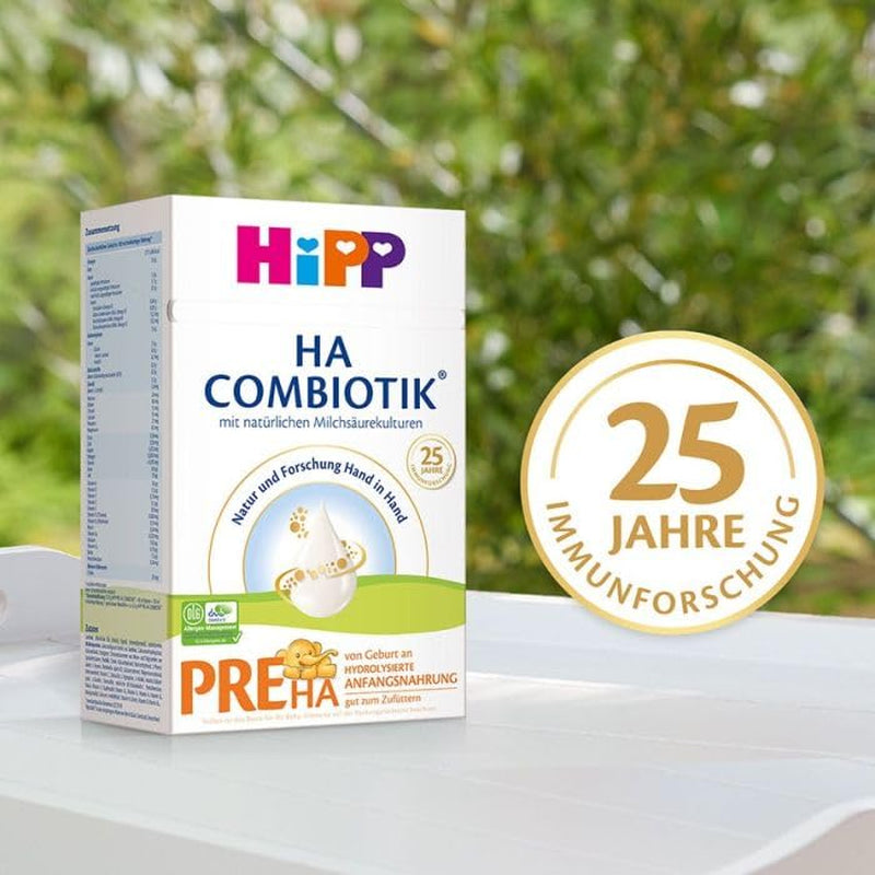 HiPP PRE HA Combiotik (4 x 600g), hydrolizowane mleko w proszku dla niemowląt od urodzenia, z naturalnymi kulturami kwasu mlekowego, dla wrażliwego układu odpornościowego
