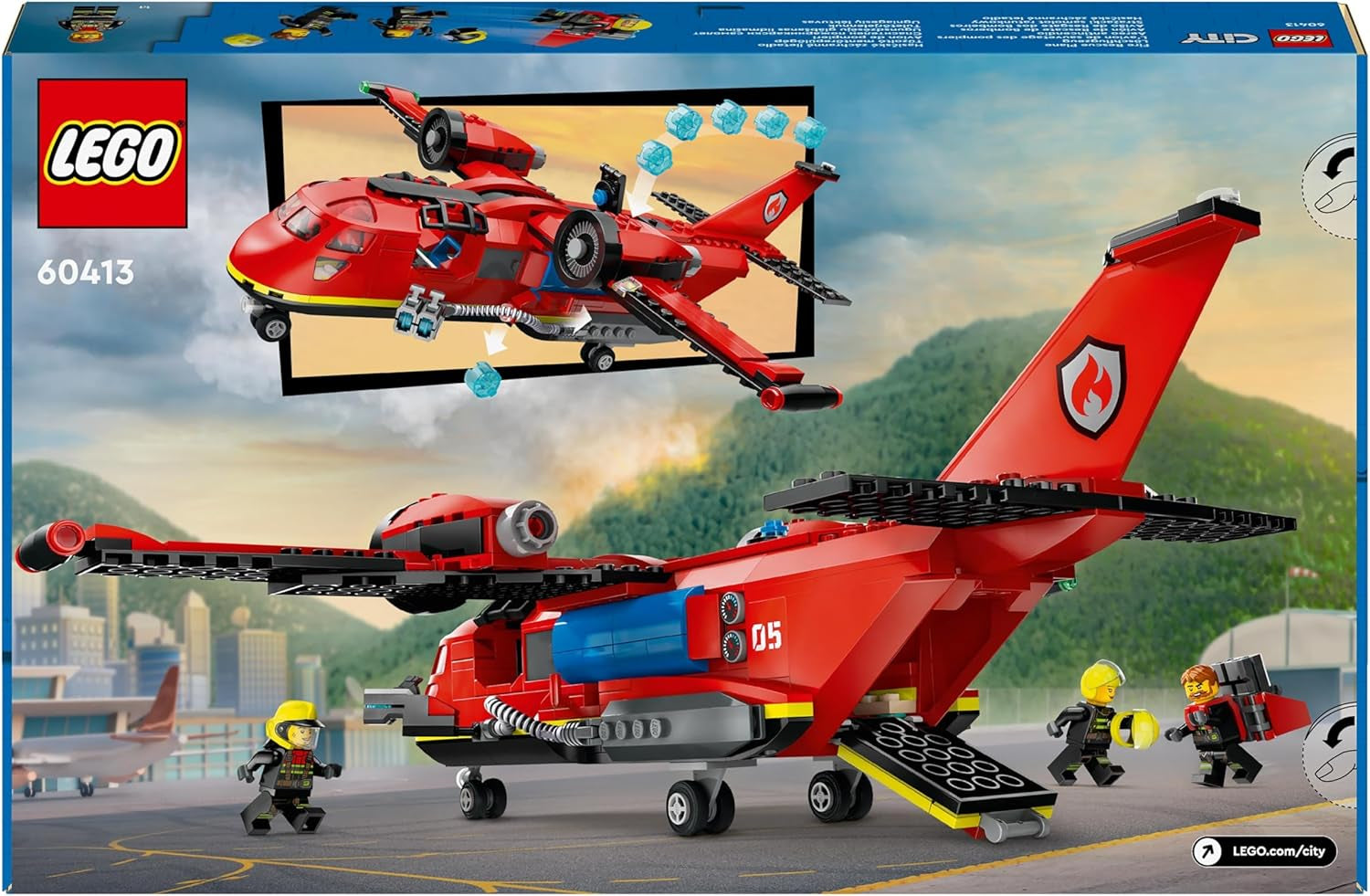 LEGO City Samolot strażacki, zabawkowy samolot strażacki dla dzieci, zestaw konstrukcyjny z 3 figurkami strażaków i dekoracją przeciwpożarową, doskonały pomysł na prezent dla chłopców i dziewcząt od 6 lat 60413 Zestawy do budowania Besuche den LEGO-Store