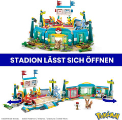 Zabawka do budowania figurek MEGA Pokémon, 1101 elementów areny treningowej, bijatyka i 5 ruchomych figurek dla dzieci, figurki HWR82 Naty Shop